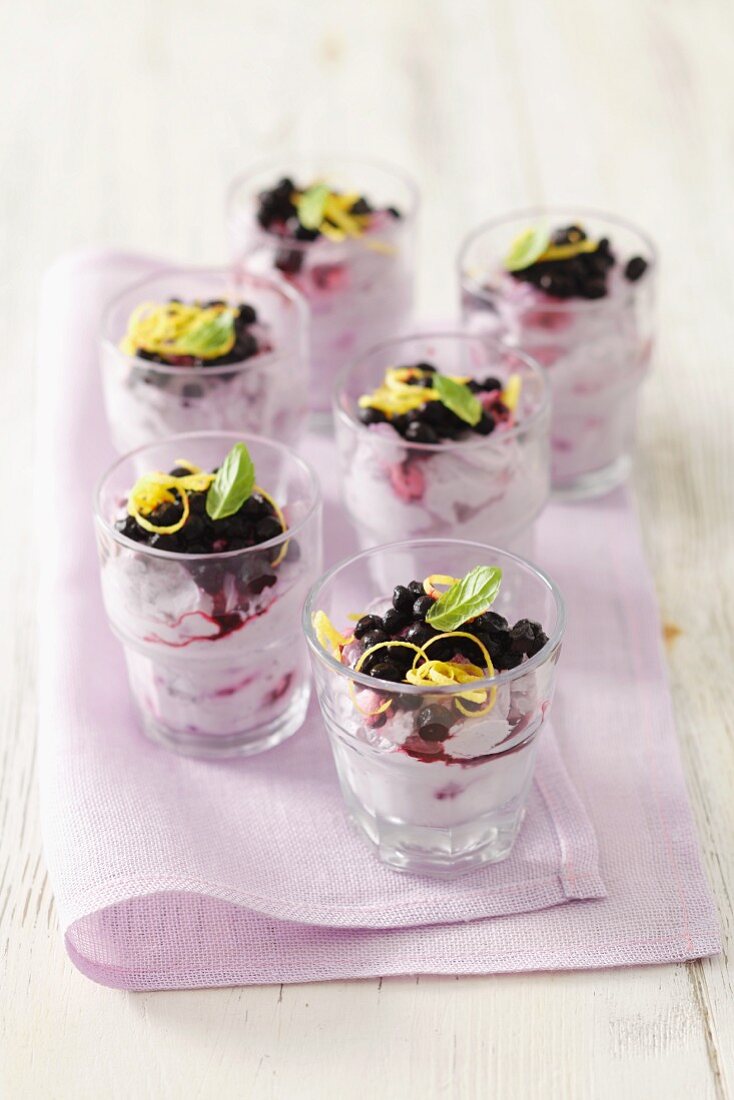 Blueberry mousse in dessert glasses