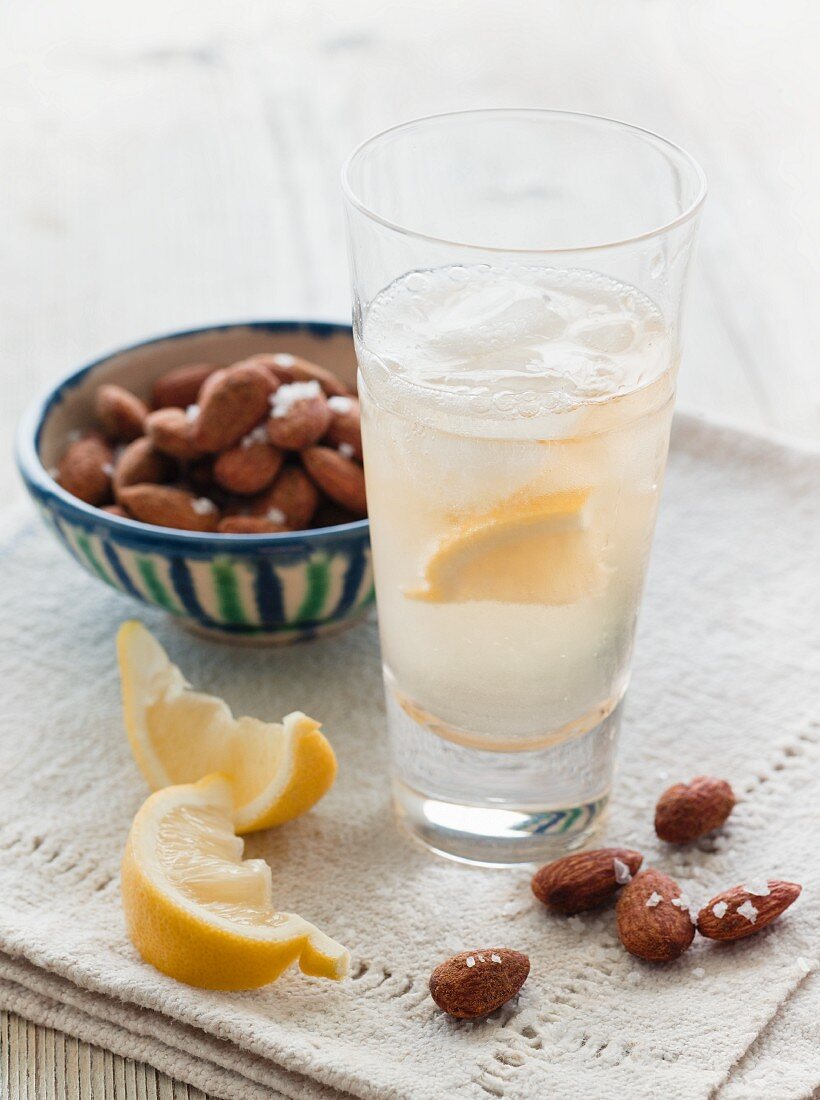 White Port & Tonic Cocktail mit Salzmandeln