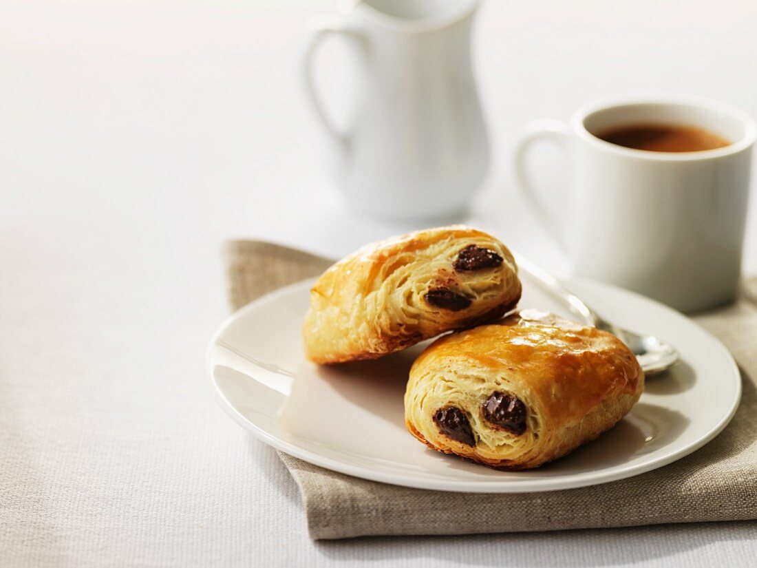 Pains au chocolat and a cup of coffee