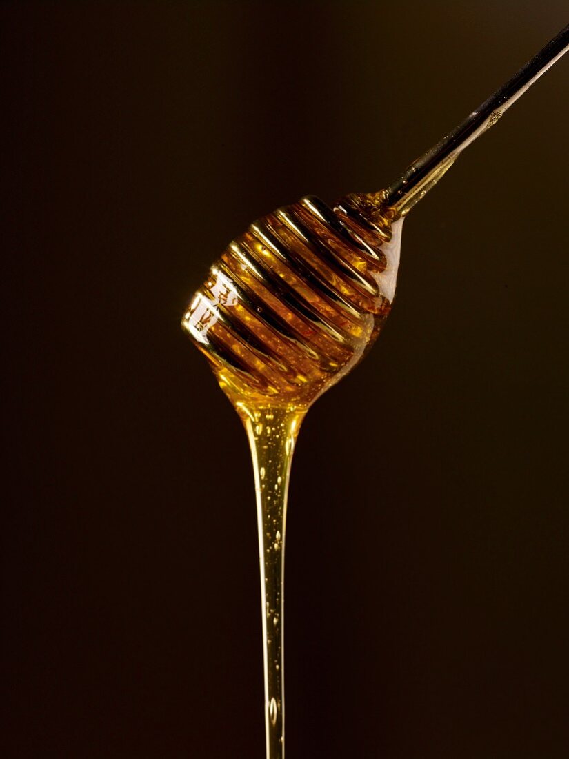 Honey flowing from a honey dipper