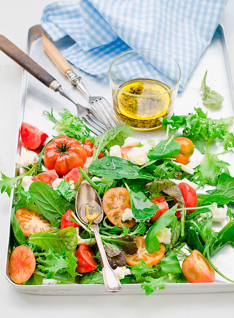 Mixed leaf salad with tomatoes and mozzarella