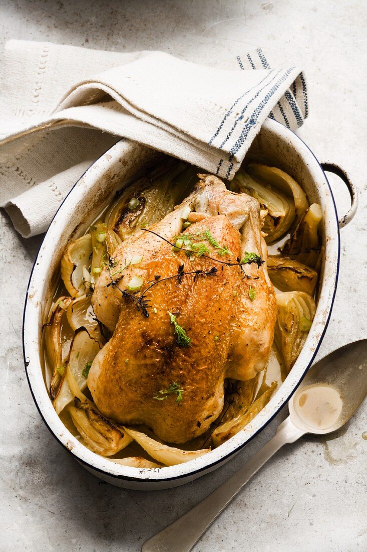 Roast chicken with fennel