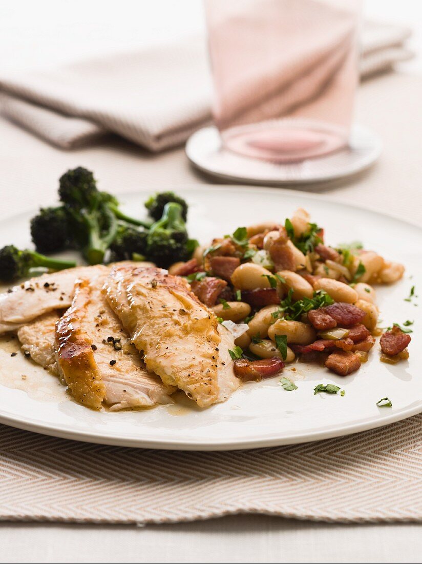Chicken breast with bacon and white beans