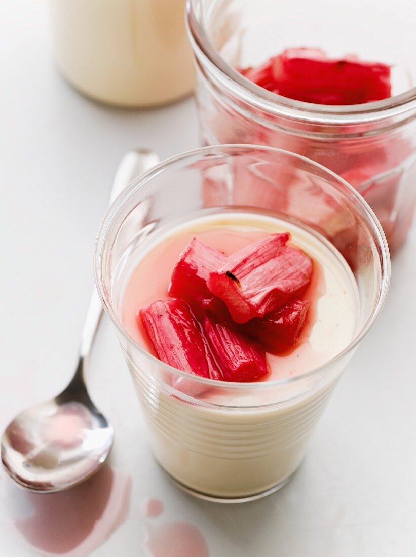 Panna cotta with rosewater and rhubarb