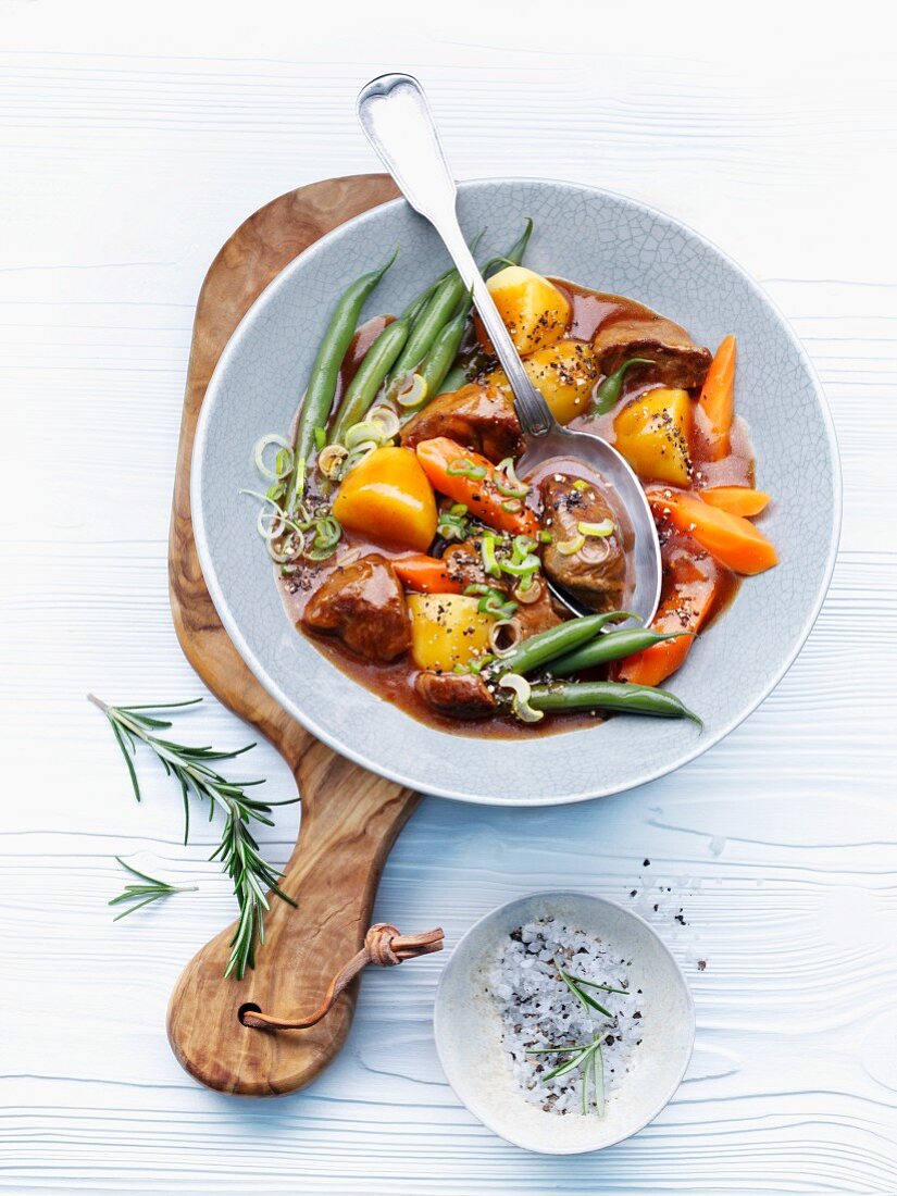 Lamb stew with green beans, potatoes and carrots