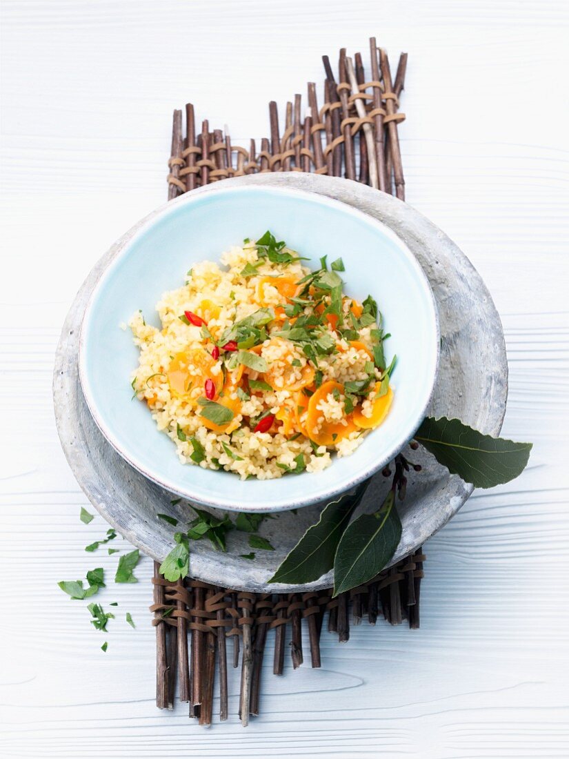 Pilau with carrots and sliced chillies