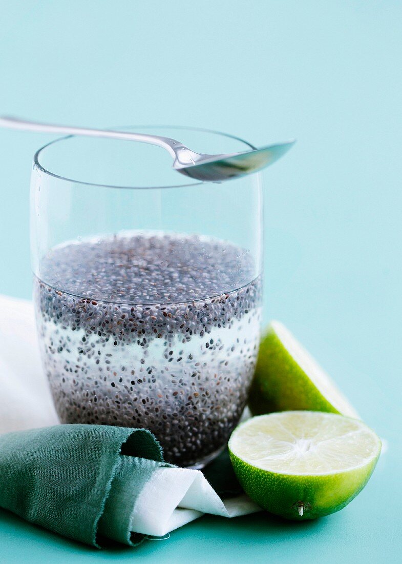 Health drink with chia seeds and lime