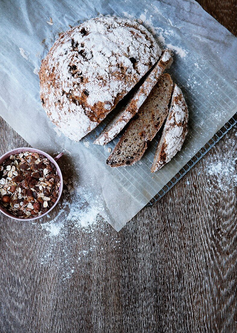 Homemade bread with muesli