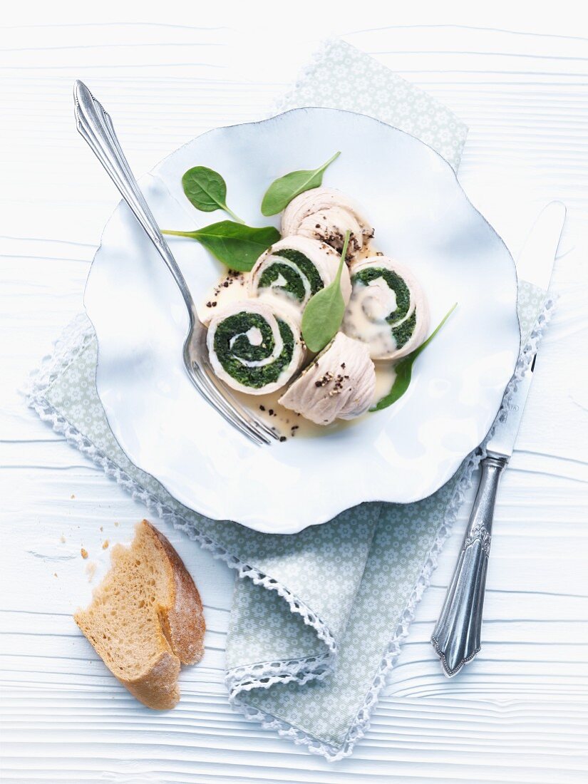 Turkey roulade with spinach filling