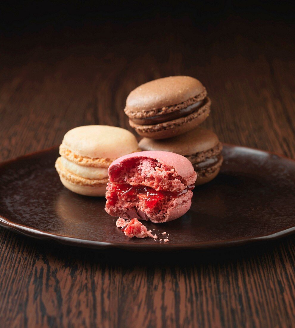 Strawberry, Vanilla and Chocolate flavoured almond macaroons