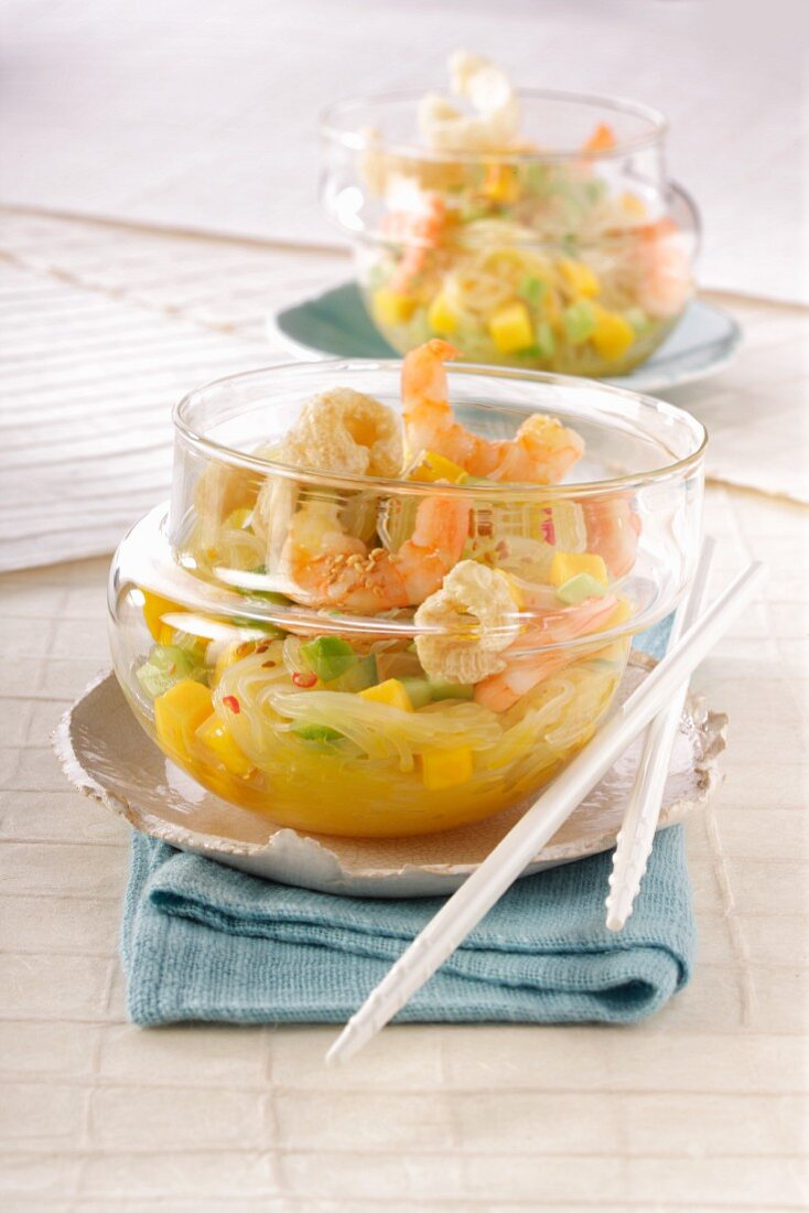 Cellophane noodle salad with vegetables and prawns