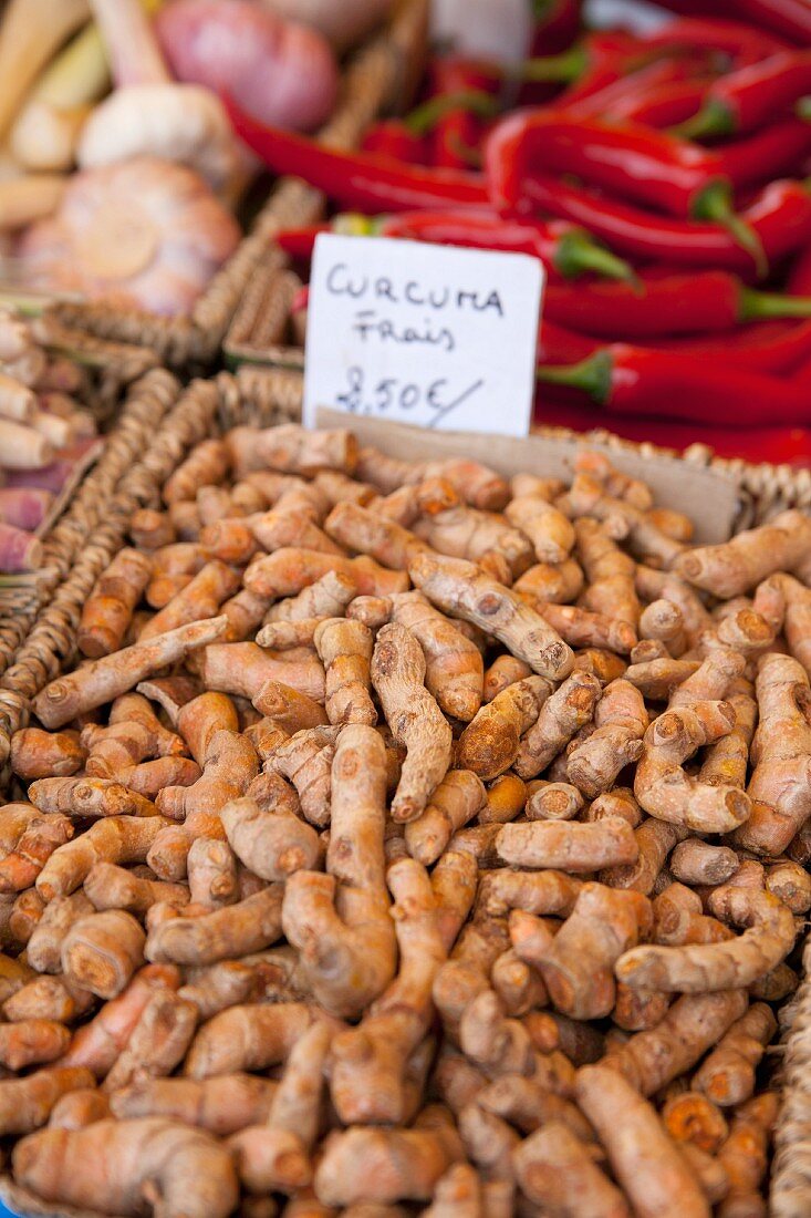 Fresh turmeric roots at the market