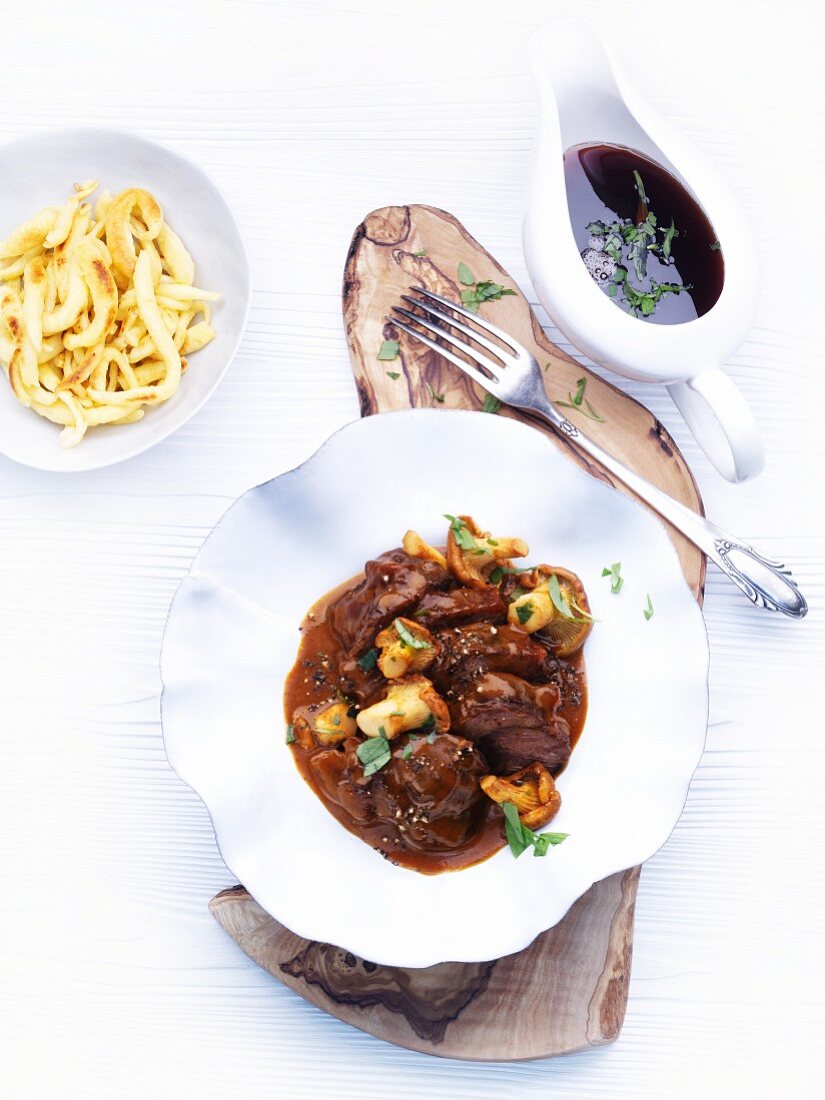 Pot-roasted calf's cheeks with chanterelles and tarragon