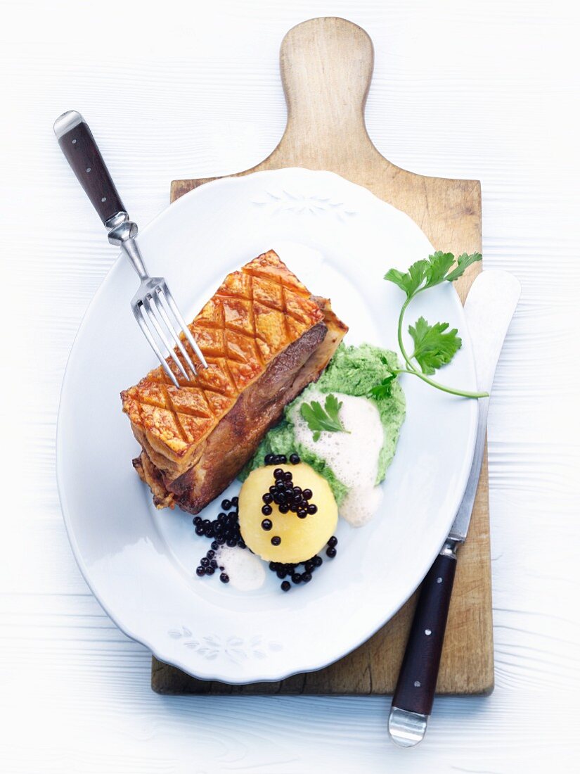 Roast shoulder with a Riesling and parsley foam