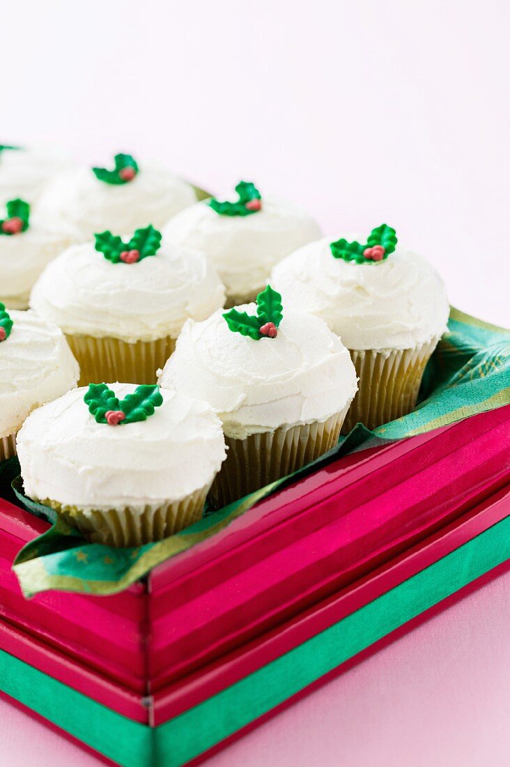 Christmas cupcakes in a gift box