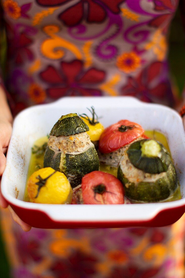 Stuffed vegetables in a baking dish