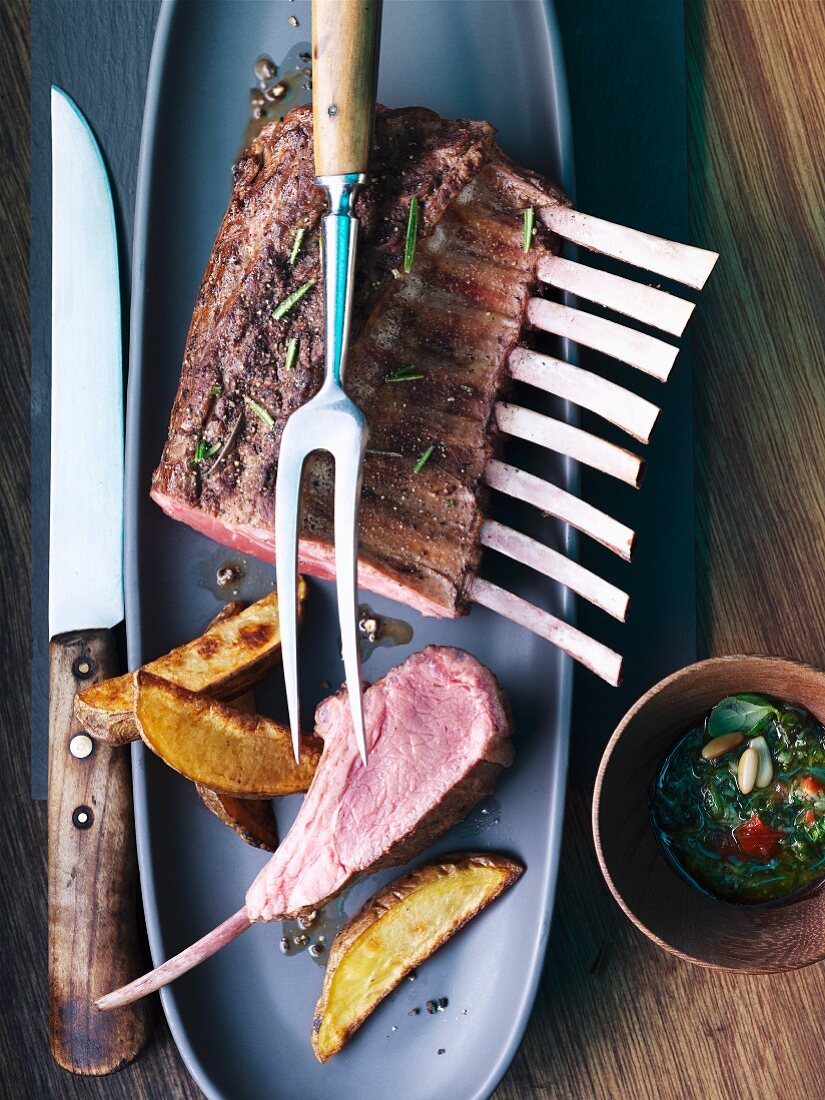 Rack of lamb with herb pesto