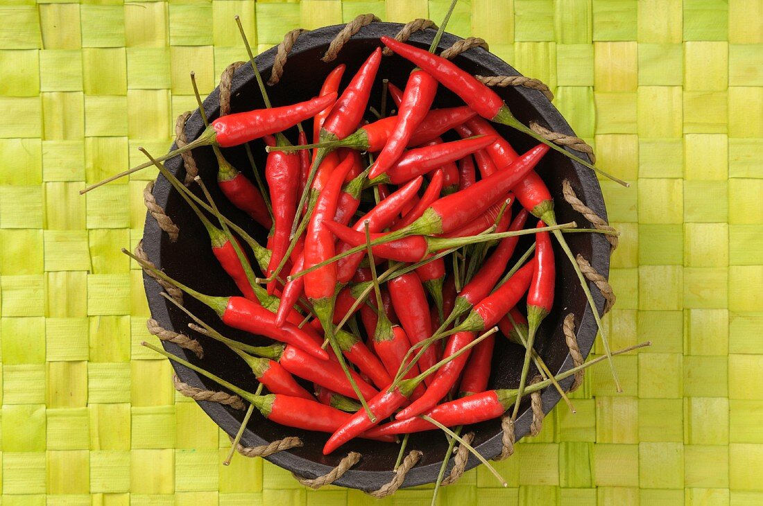 Fresh red chillies in a basket