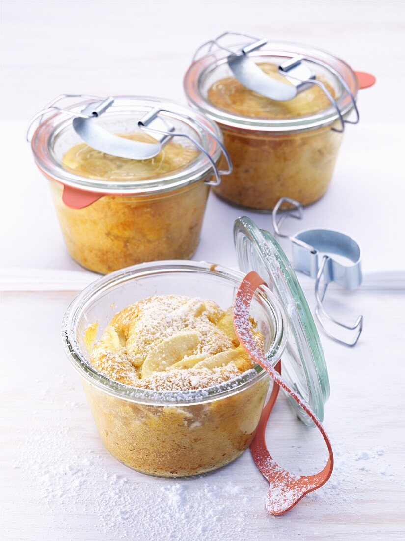 Small apple cakes, baked in jars