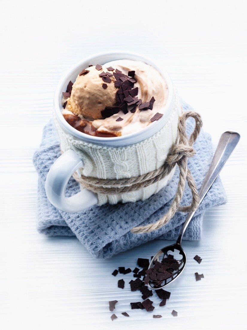 Mocha with coffee ice cream and grated chocolate