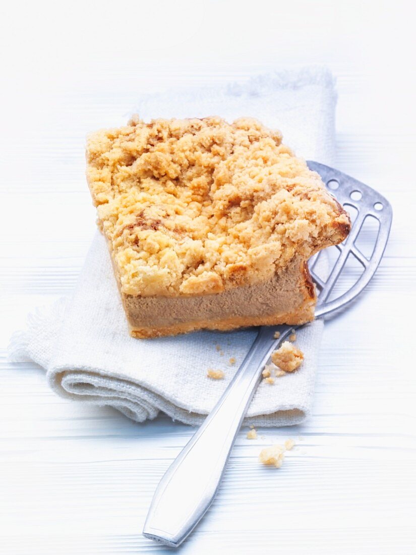A slice of crumble cake