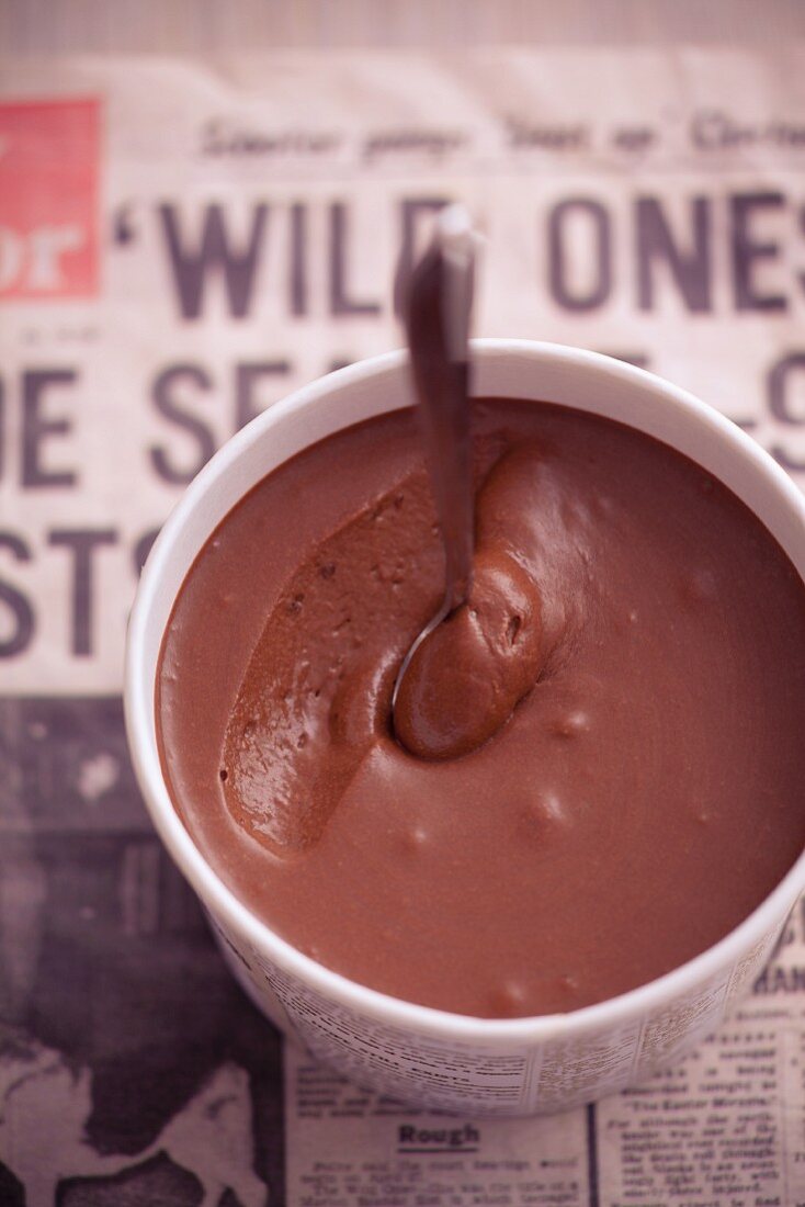 Chocolate mousse in a paper cup