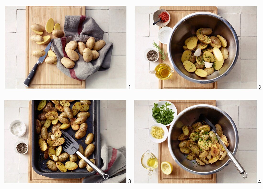Making baked herb potatoes