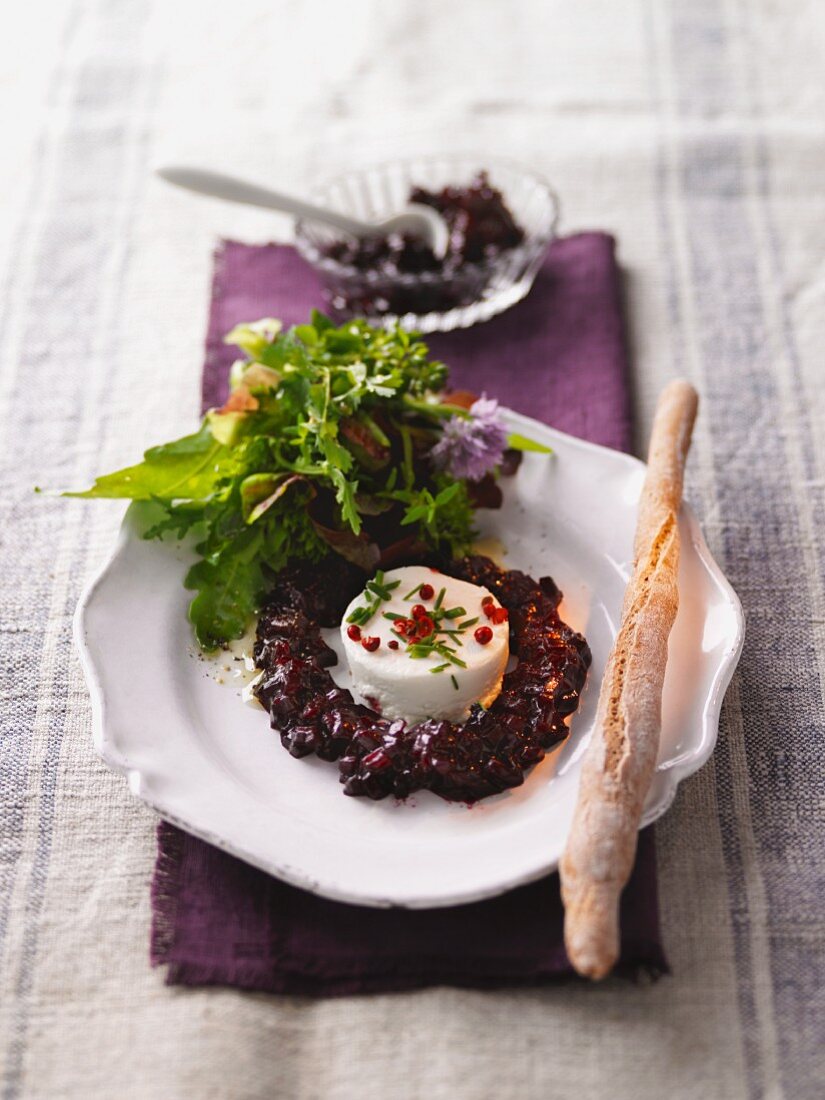Goat cheese with herb salad and red beets