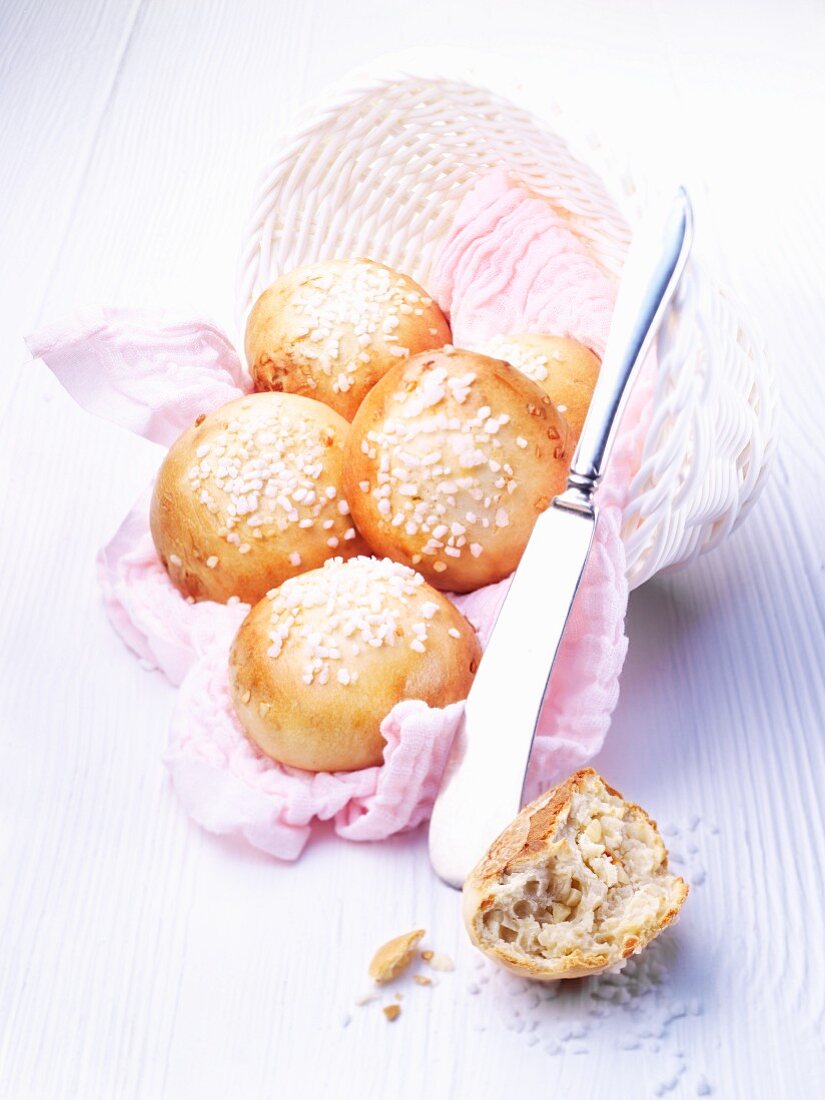 Fresh baked rolls with sugar crystals