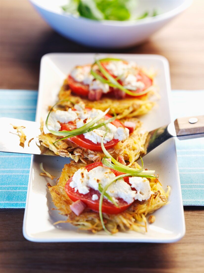 Spelt puffers with tomatoes and mozzarella