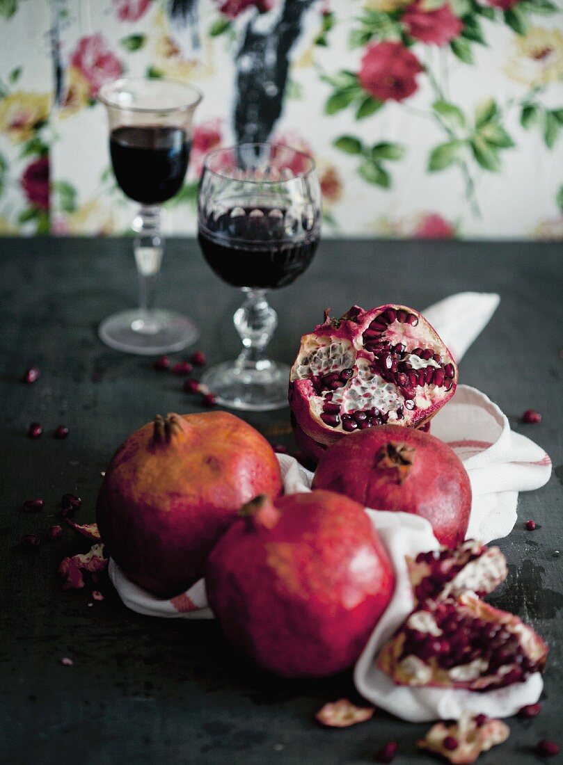 Pomegranates and red wine