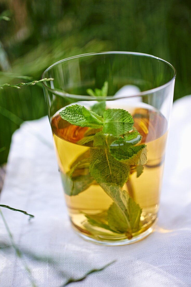 Peppermint tea in a glass