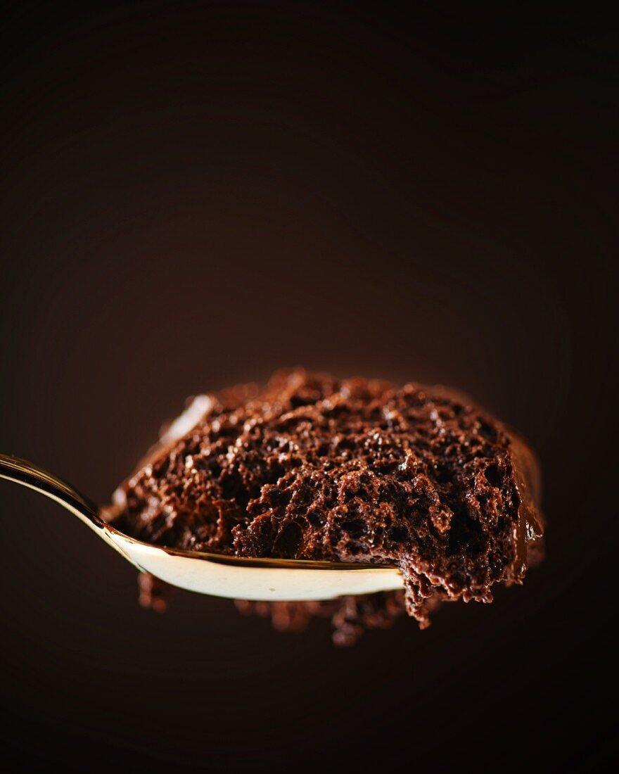 A spoonful of chocolate mousse