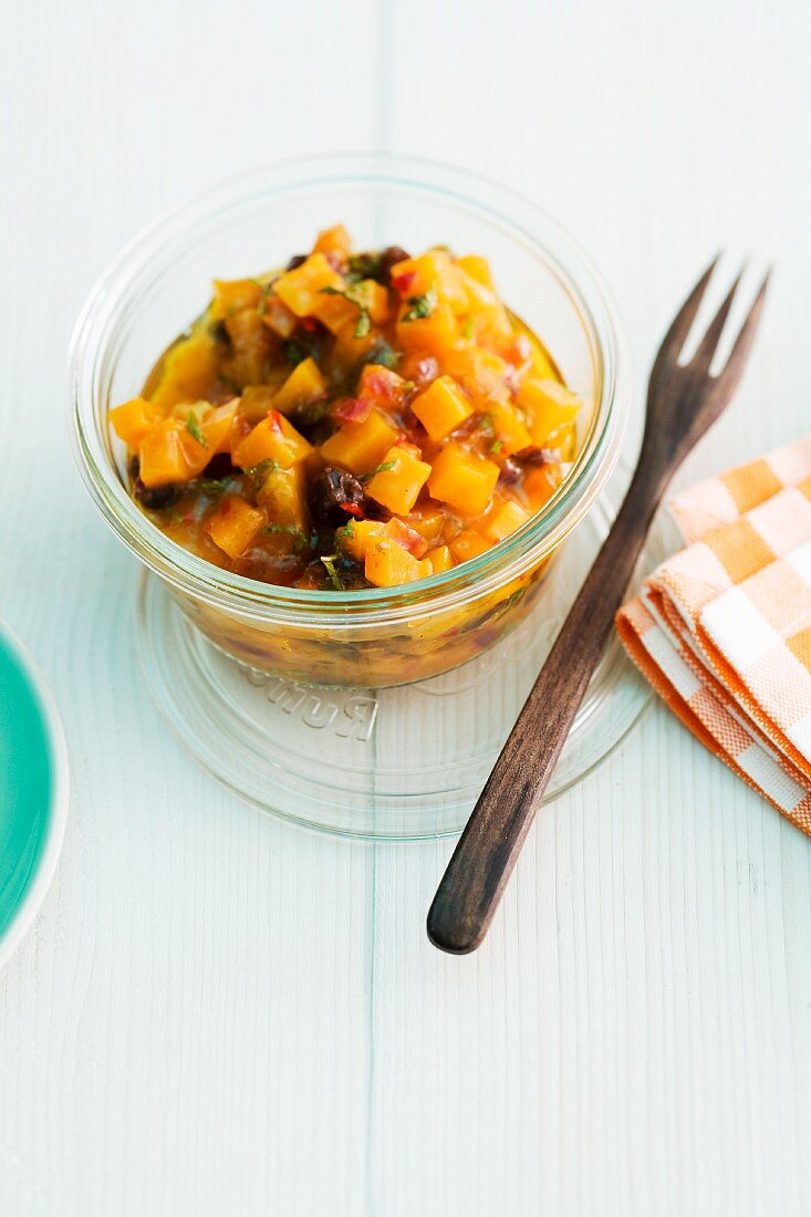 Squash chutney in a glass bowl