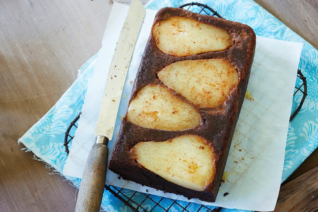 Pear and chocolate upside-down cake