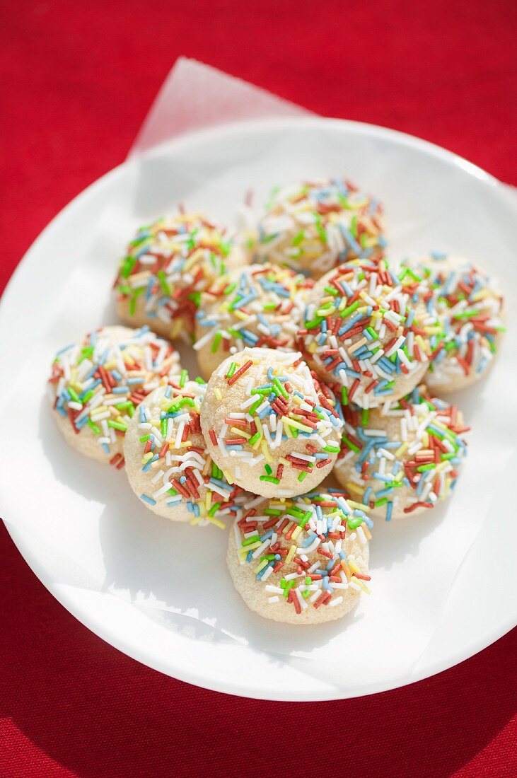 Macaroons with multi-colored sugar sprinkles