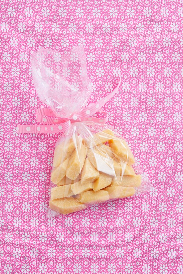 Home-made fudge in a cellophane bag