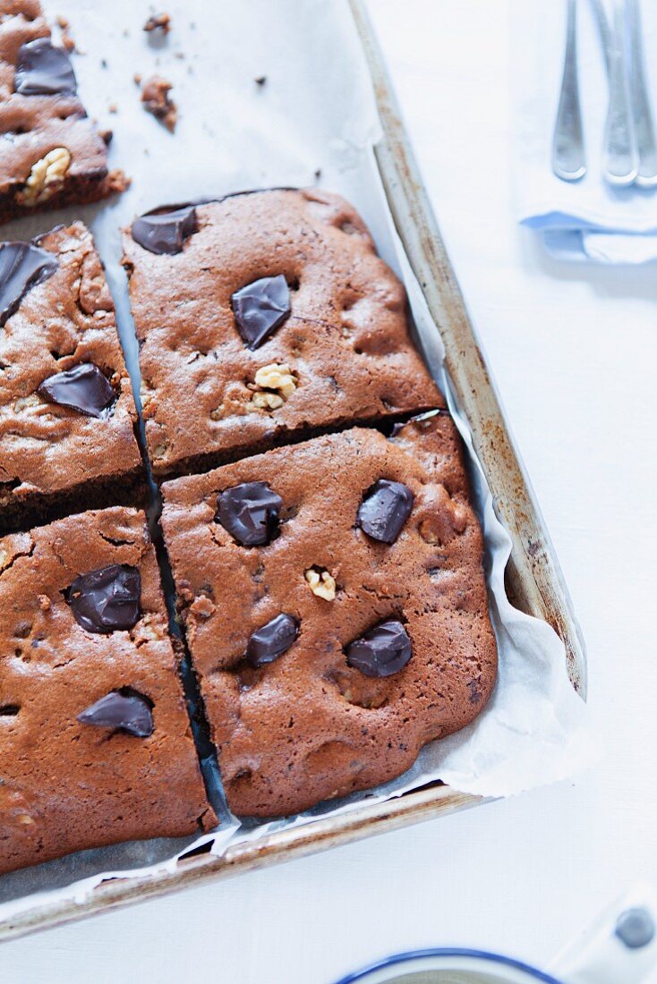 Brownies auf Kuchenblech