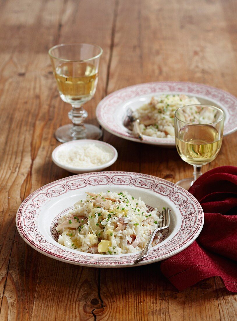 Fennel risotto with smoked trout