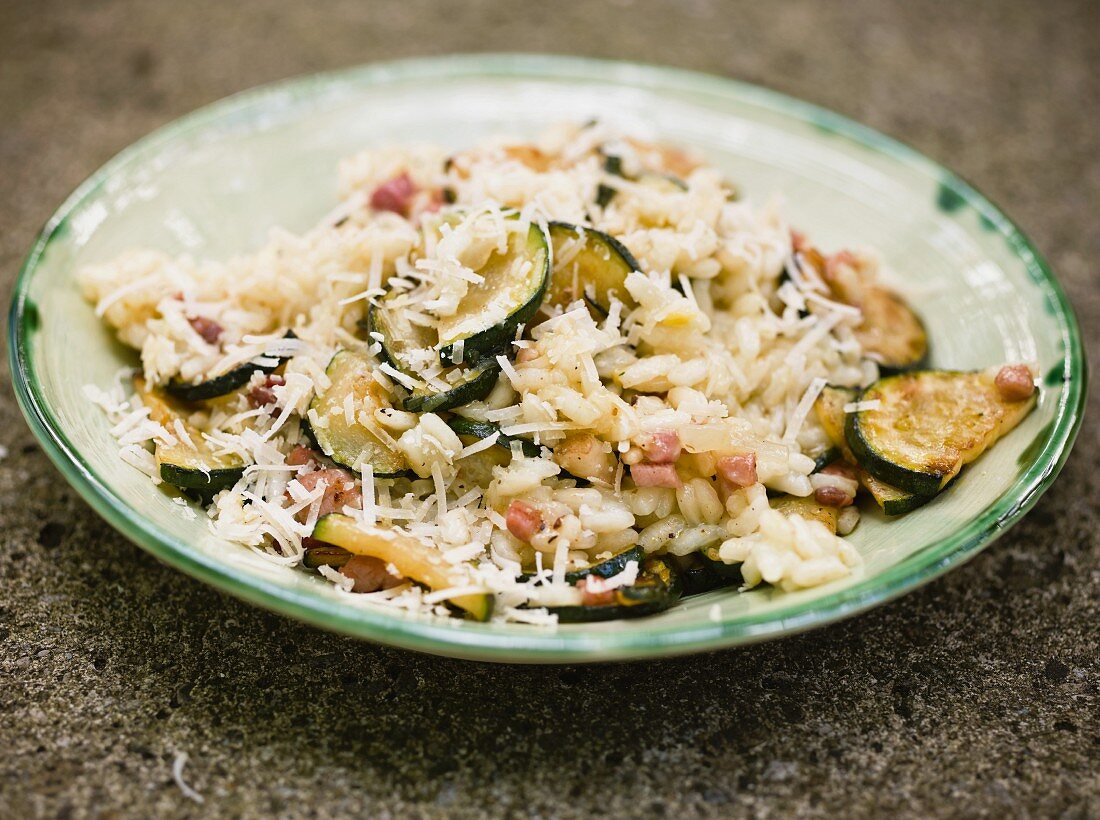 Risotto with courgette, bacon and parmesan