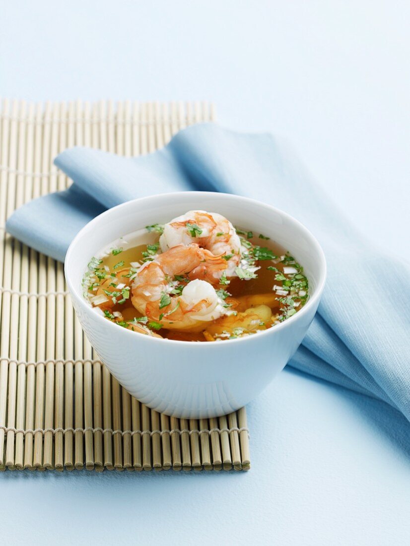 Thai Shrimp Soup in a White Bowl