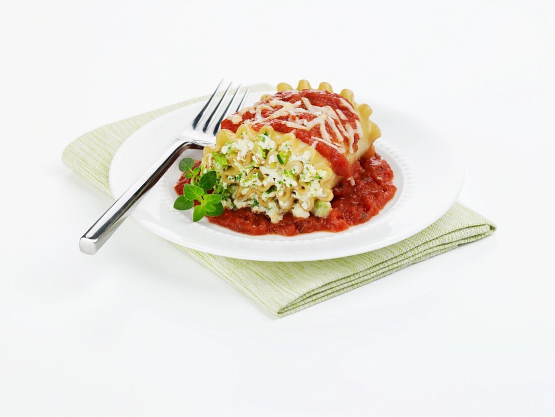Ricotta and Zucchini Lasagna Roll in Tomato Sauce