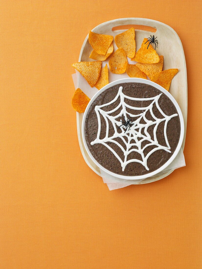 Halloween Black Bean Dip with Chips