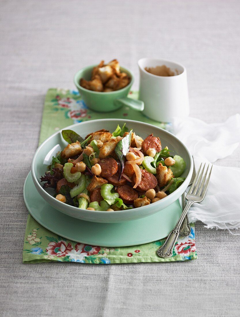 Chickpea salad with celery and chorizo