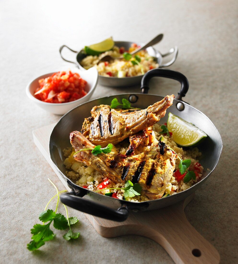 Grilled lamb cutlets with coriander and couscous salad