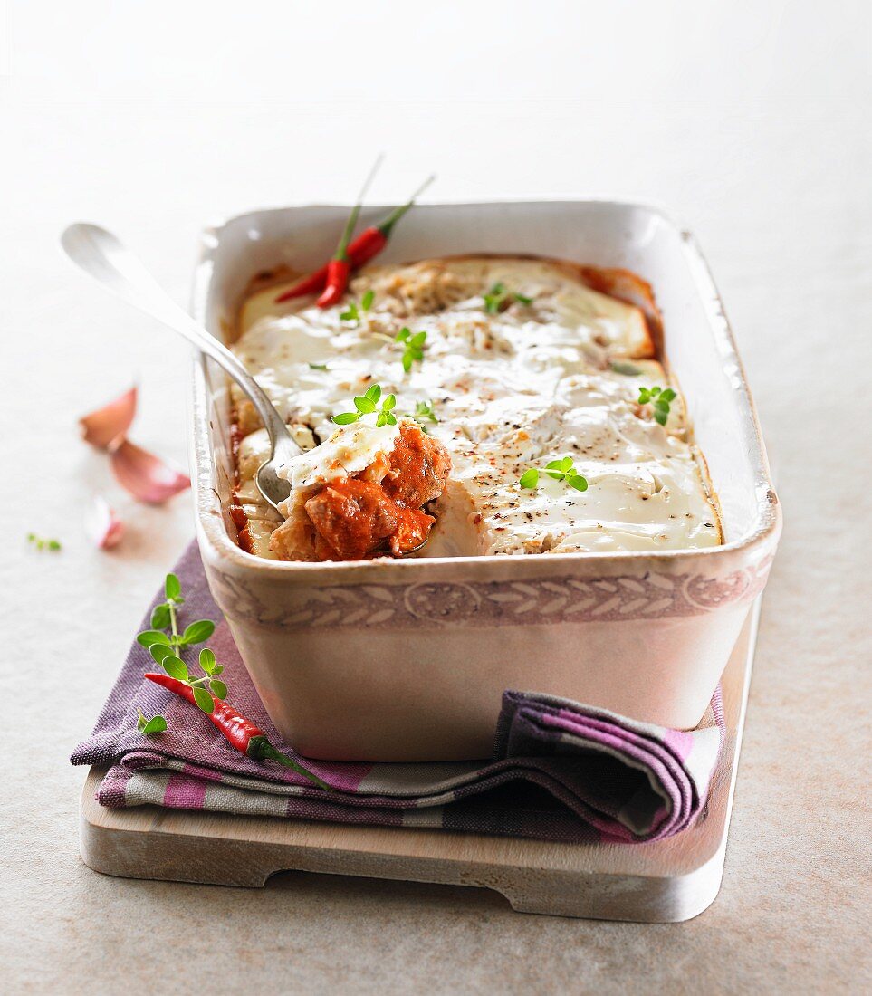 Lamb stew baked with yoghurt