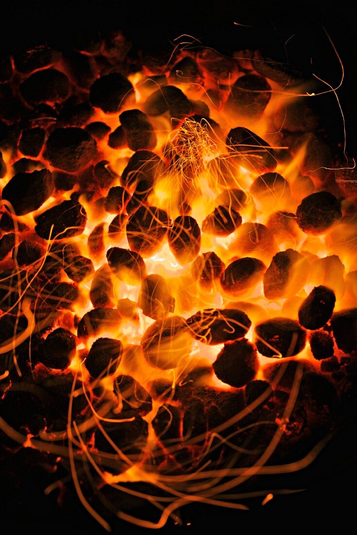 Glowing barbecue coals