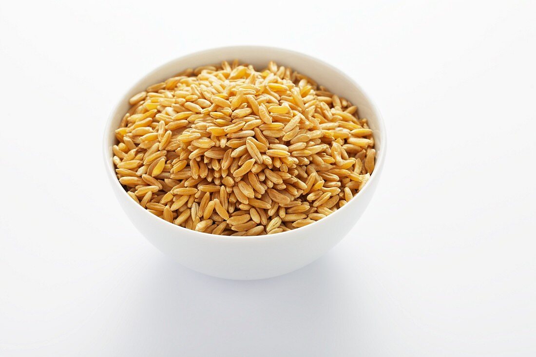 Kamut grain in a white bowl