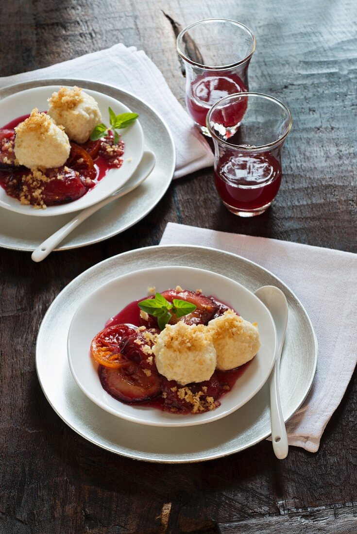 Stewed plums with quark dumplings