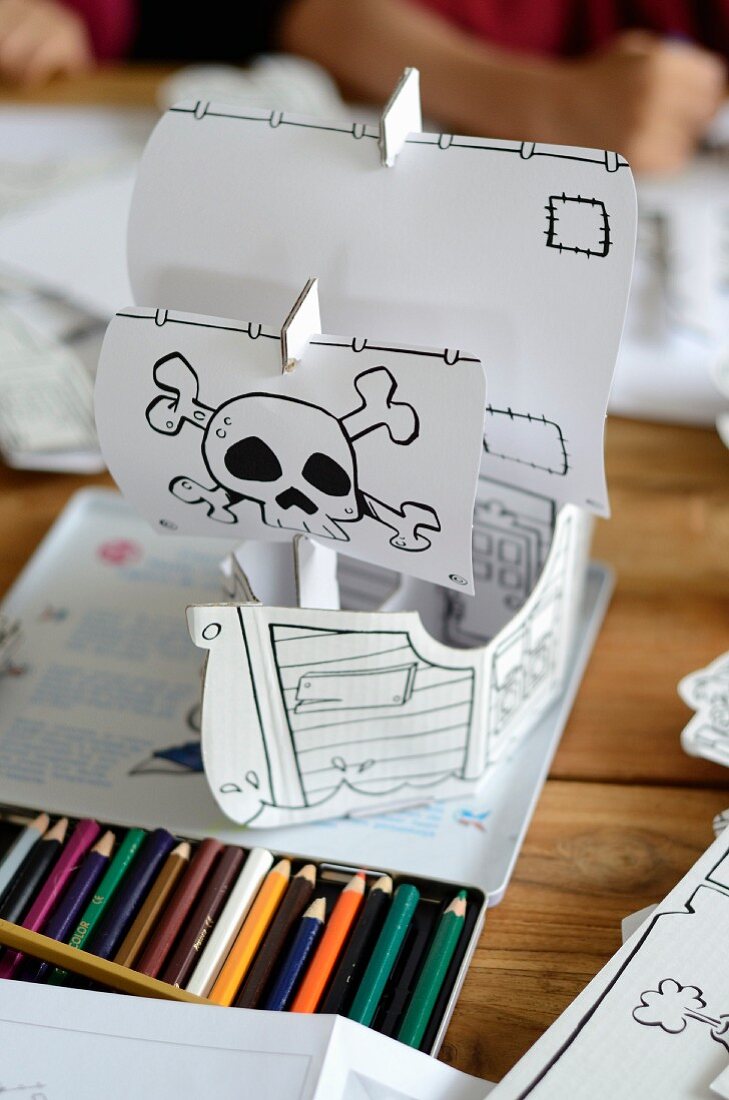 A pirate boat crafted out of paper